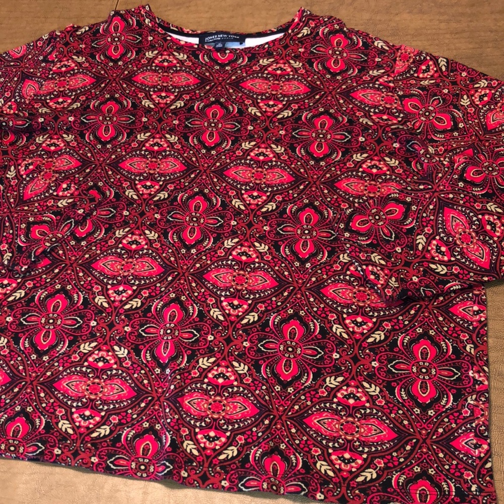 Jones New York Red and Black Long Sleeve Top 2X
